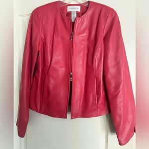 Hot Pink Liz Claiborne Vibrant 100% Leather Jacket Double Front Zip
